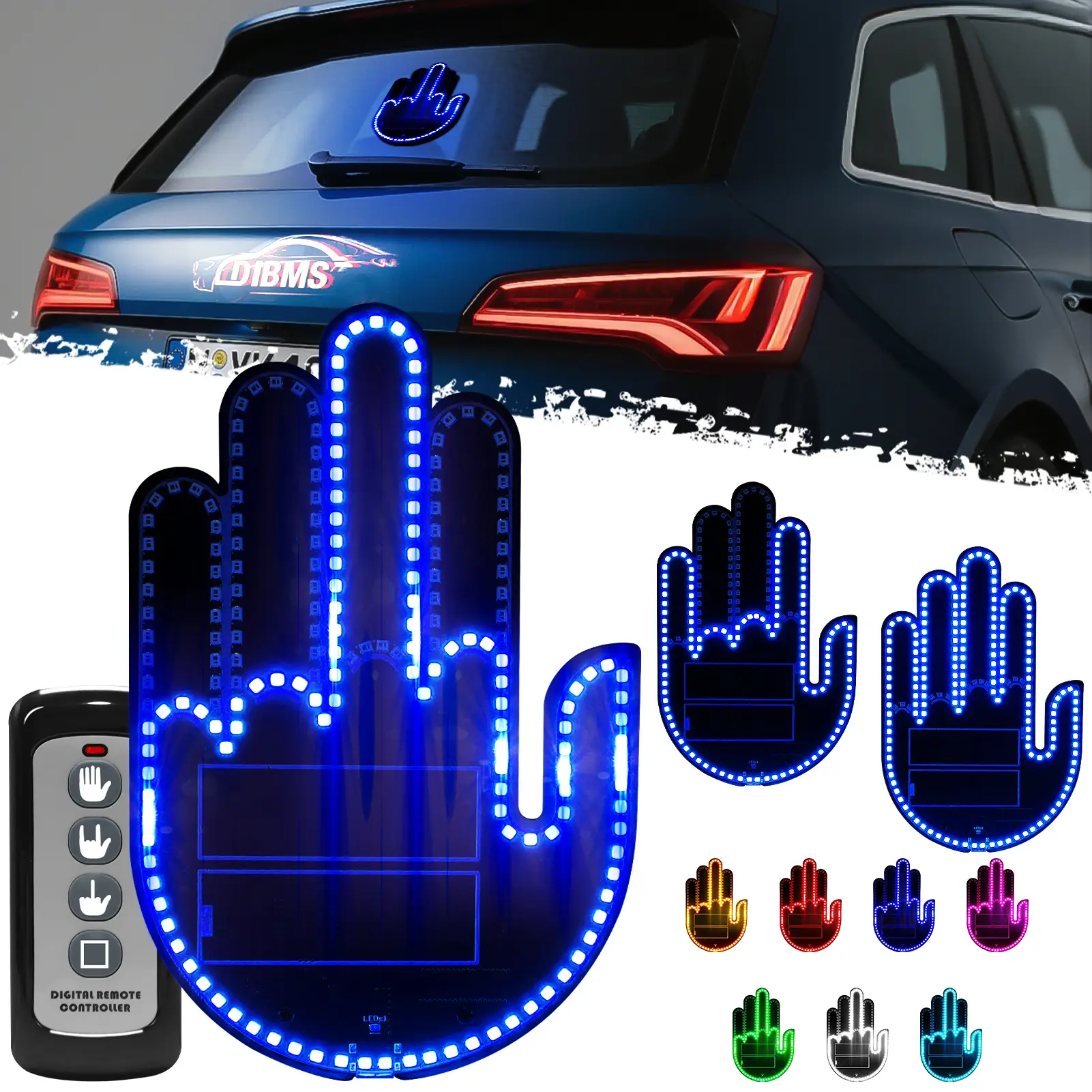 DIBMS Wireless control of LED Car Gesture Light with Remote Control, Recyclable & Rechargeable, Fun Rear Window Sign,Calming Road Rage, Ambient Lighti