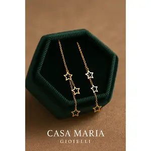 Twilight Trail Star Earrings - Real 18K Gold Star Threader Earrings – AU750 Hollow Star Earrings - Casa Maria Gioielli