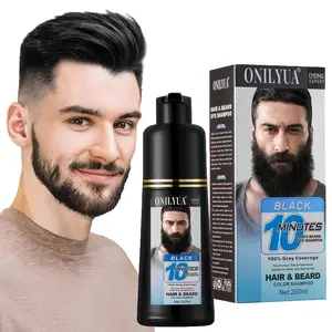 Men's 3-in-1 Black Beard & Hair Dye Shampoo – Instant Color in 5-10 Minutes with Argan Oil & Plant Extracts – No Stain, Anti-Hair Loss, Moisturizing Beard & Hair Color Shampoo, 100% Gray Coverage, Lasting Black Dye Shampoo for Healthy Facial Hair 200ml