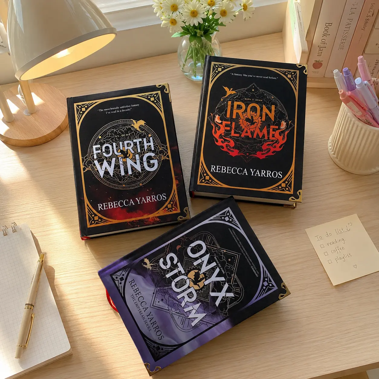 Series 3 Book Set – Fourth Wing, Iron Flame, Onyx Storm | Handmade Hardcover Fantasy Romance Collection | Metal Corner Design | Gift for Book Lovers & Collectors