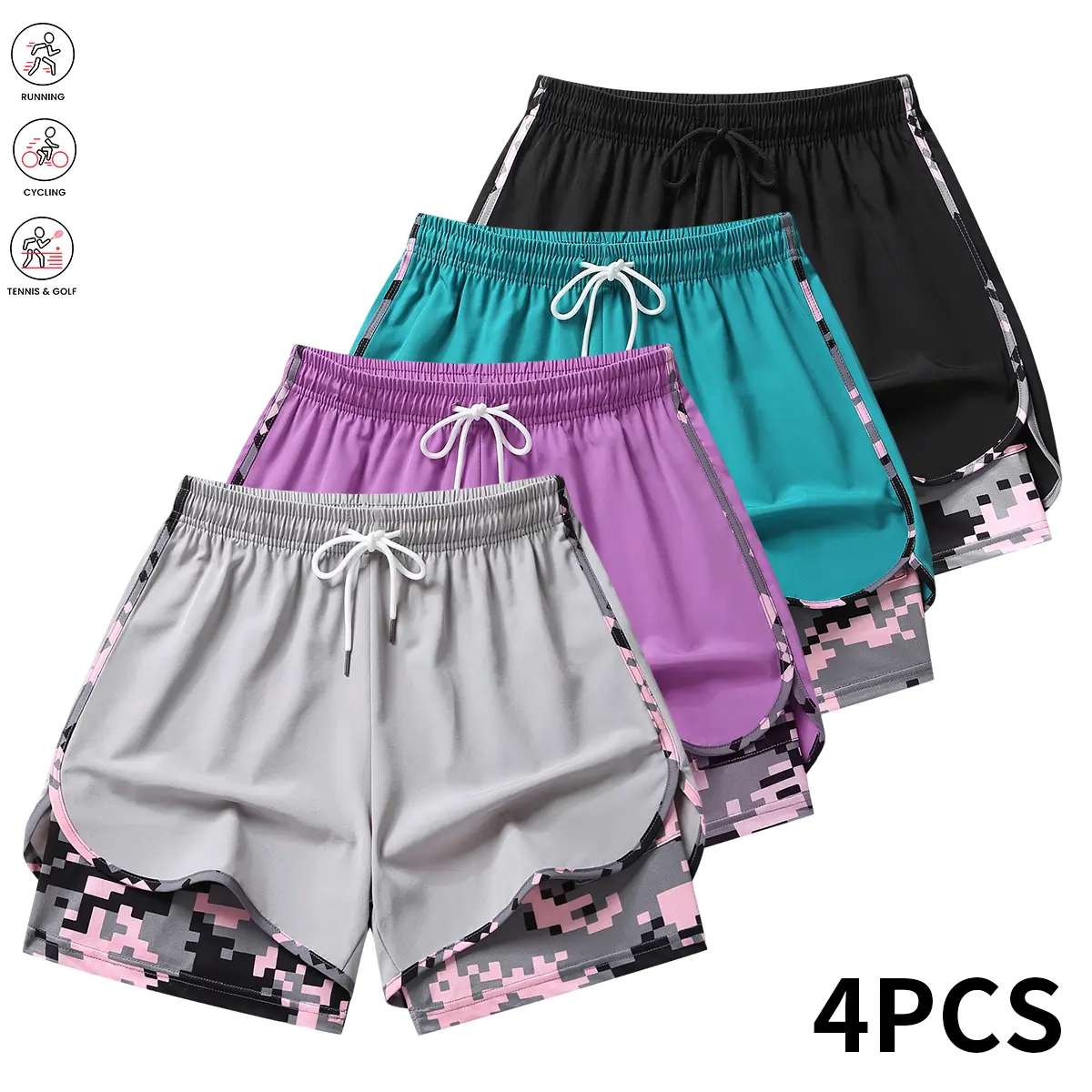 Light gray + purple + lake blue + black