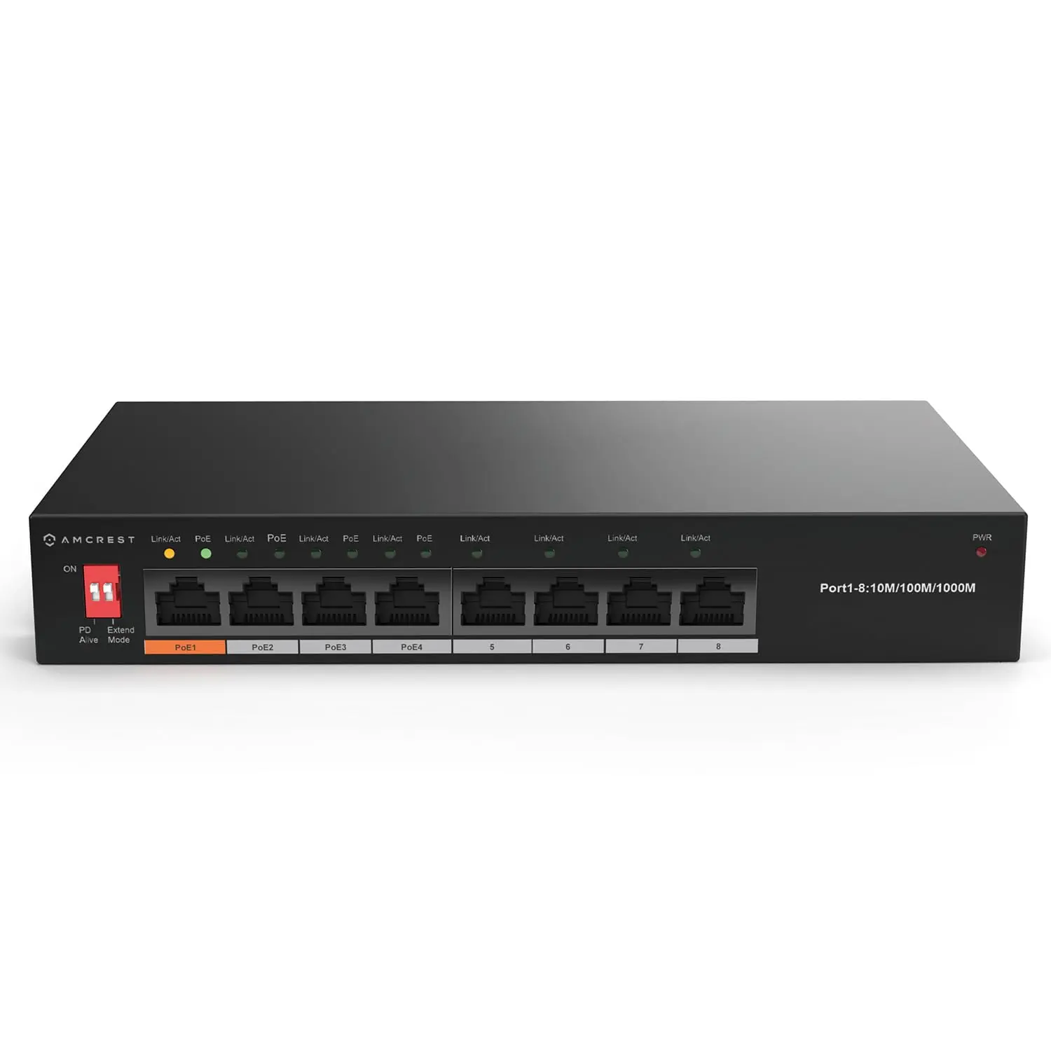 Amcrest 8-Port PoE+ Switch (AGPS8E4P-AT-60-V2) - 4 PoE+ Ports, 802.3af/at, 60W, Gigabit Speeds, Durable Metal Housing, Extended Transmission Distance for Small Businesses, Home Security Systems