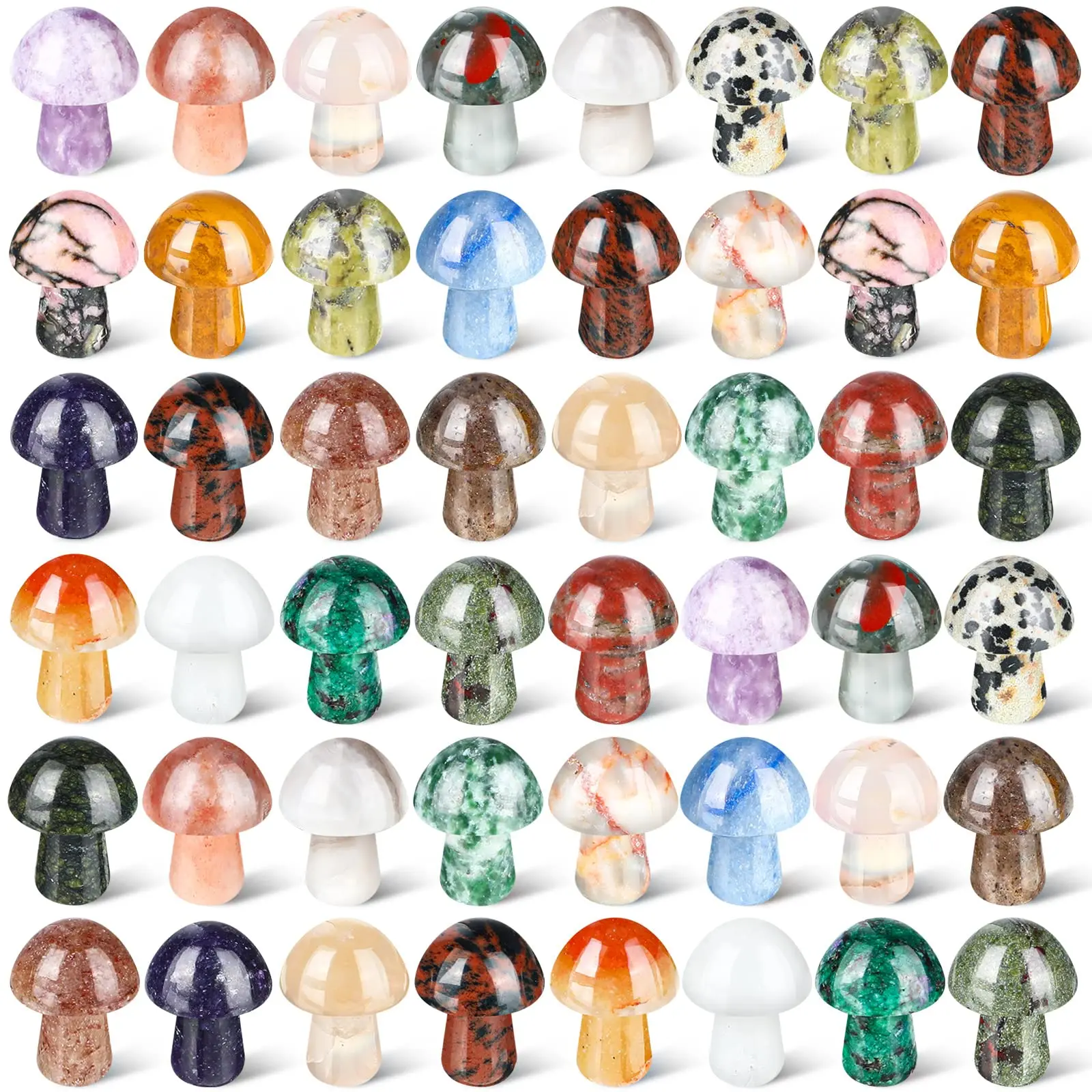 Mini Mushroom Figurine 48/54pcs Cute Mushroom Gift Miniature Mushroom Gemstone Sculpture Crystal Mushroom Stones 3D Colorful Mushroom Ornament Polished Crystal Decor for Home Garden Lawn Meditation Flower Pot