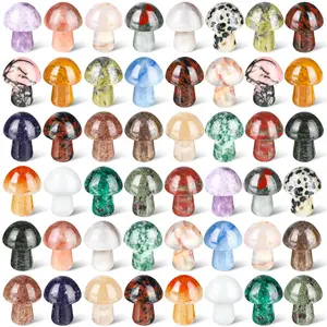 Mini Mushroom Figurine 48/54pcs Cute Mushroom Gift Miniature Mushroom Gemstone Sculpture Crystal Mushroom Stones 3D Colorful Mushroom Ornament Polished Crystal Decor for Home Garden Lawn Meditation Flower Pot