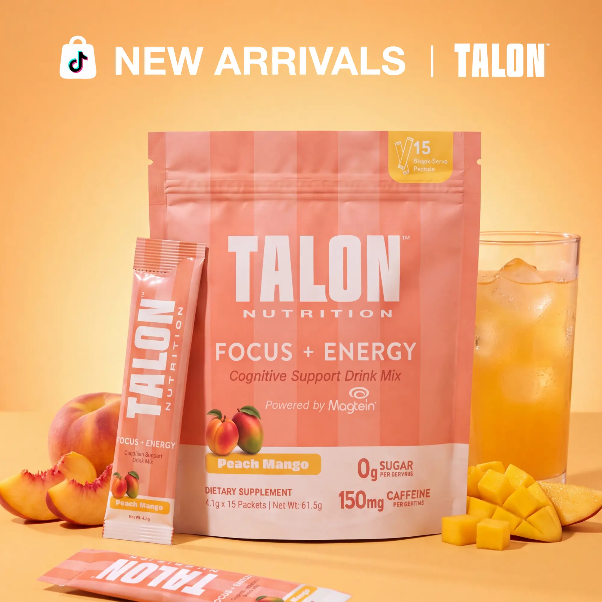 Talon Focus and Energy Drink Mix, Nootropic Focus Powder with L Theanine and Caffeine for Clean Energy and Mental Clarity, Daily Cognitive Support, No Crash No Jitters, Sugar Free Brain Fog Support for Work Study and Gaming, 15 Single Serving Sticks