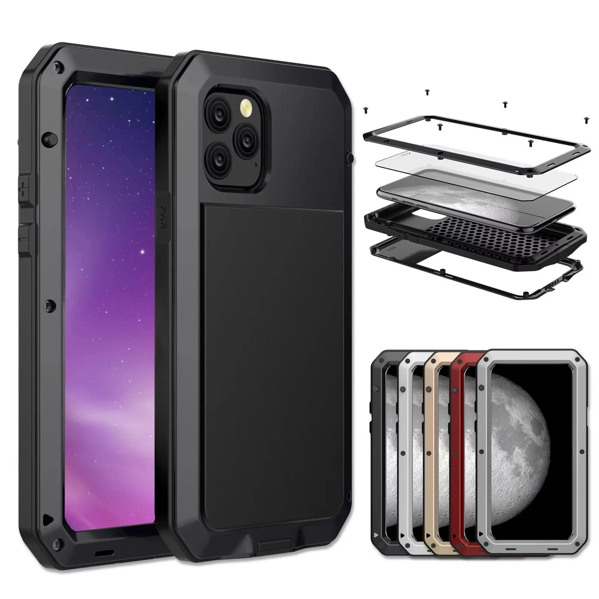Military Grade 3-in-1 Waterproof Smartphone Casing for iPhone 17/16/15/14/13/12/11 Pro Max, XS, XR - Handheld Cellphone Devices Cover with Built-in Tempered Glass Screen Protector, Dustproof, Shockproof Full Body Heavy Duty Protection