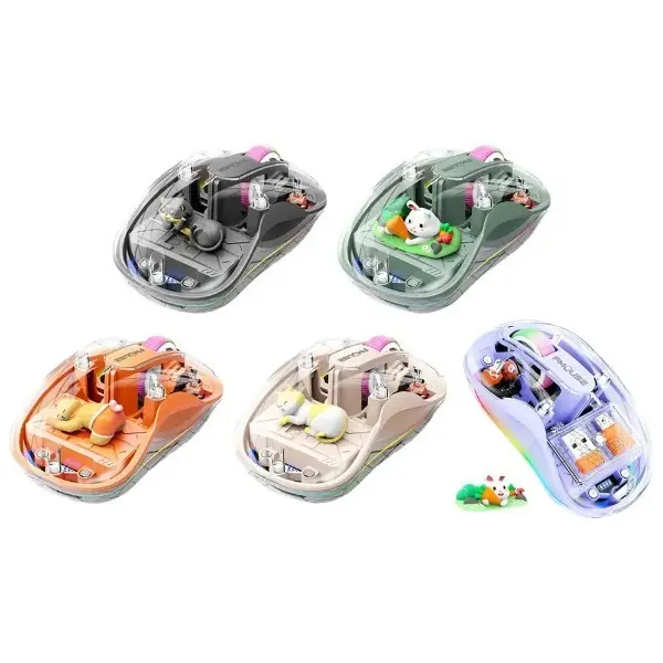 Wireless Bluetooth 3-Mode Charging Ergonomic Luminous Transparent Mouse with Magnetic Doll Design for Laptops, Tablets