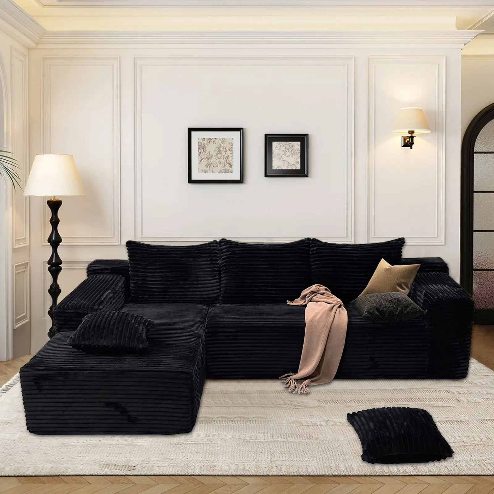 104 Modern Modular Sofa with LShaped Chaise with Deep Seat Living Room Bedroom Upholstered Sofa No Assembly Required Black sofa living room o vio
