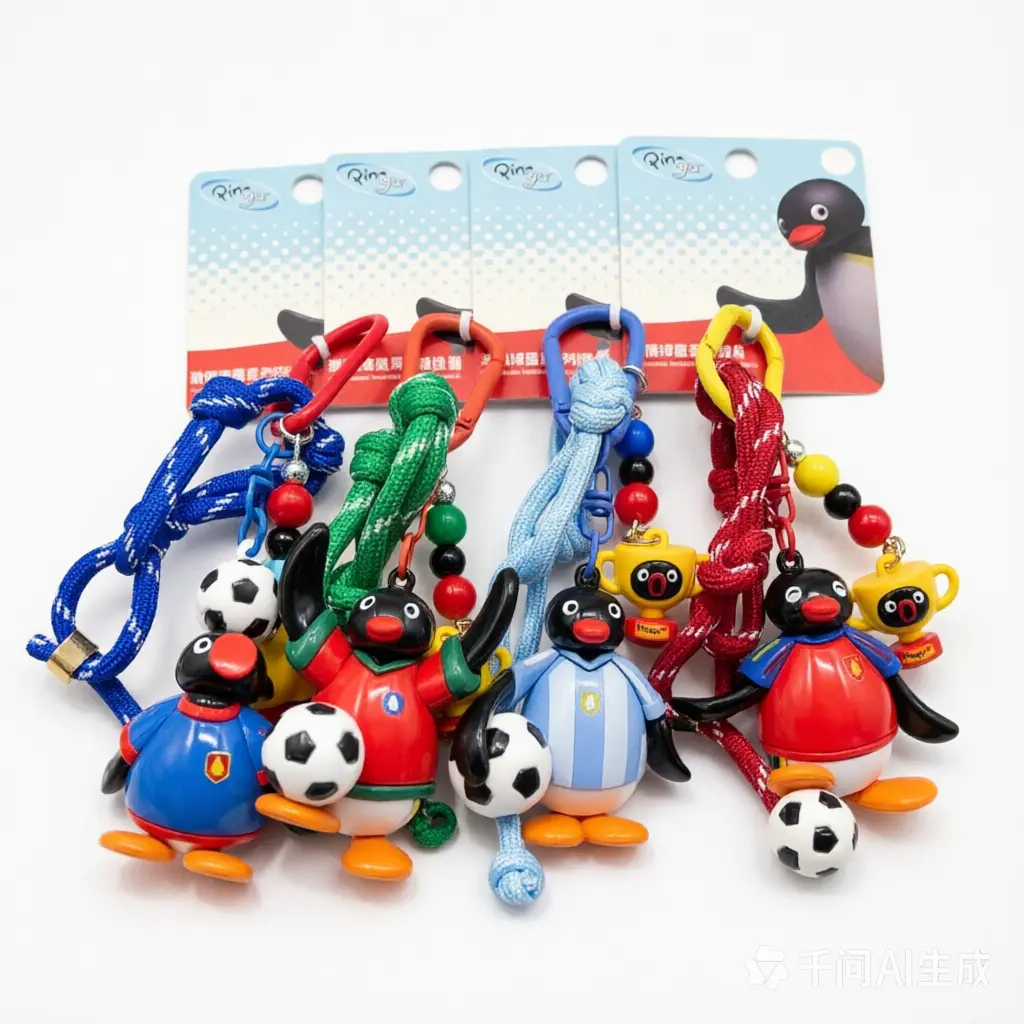 MINISO x Pingu Passion Green Series Keychain Pendant, Cute Cartoon Anime Hanging Ornament, Collectible Figure Charm for Bag, Backpack & Daily Decor, Back To School