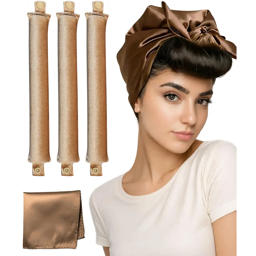 Velvet Heatless Hair Curlers for No-Snag Overnight Curls, Jumbo Hair Rollers with Snap-Fit Lock and Attached Satin Scarf