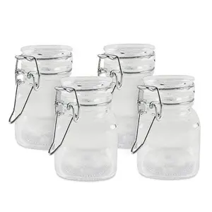 3 1/4" Square Glass 3oz Jar with Hinge Glass Lid for Home Kitchen, Arts & Crafts Projects, Decoration, Snack Foods and Sauces (4 Pack) by Super Z Outlet
