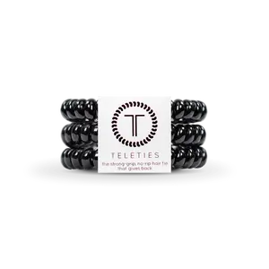 TELETIES - Jet Black - Small Hair Ties - Pack of Three - Strong Grip Rubber Bands Elastics
