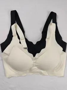 Women's Seamless Wireless Backless Bra, Adjustable Wide Straps, Comfortable Breathable Daily Wear, Ribbed Stripe Design, Ladies Underwear