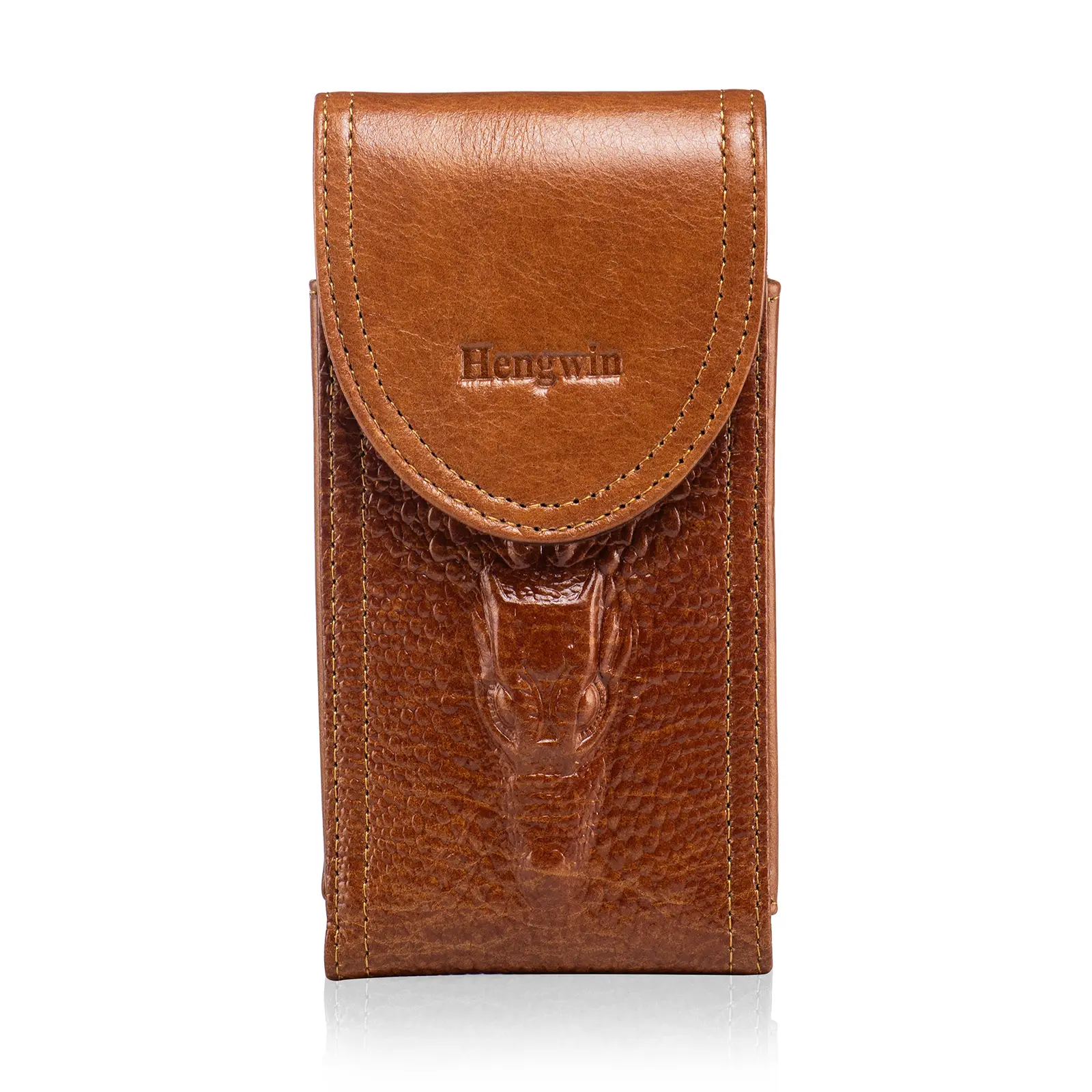 Hengwin Genuine Leather Phone Holster with Belt Clip, Waist Pouch Cell Phone Holder Case Fits Samsung Galaxy S25 S24 S23 S22 S21 Ultra A06 F06 5G Note Series and iPhone 16 Pro Max, 15 Plus, 14 Pro Max, Secure Vertical Carry Case for Men’s Daily Use