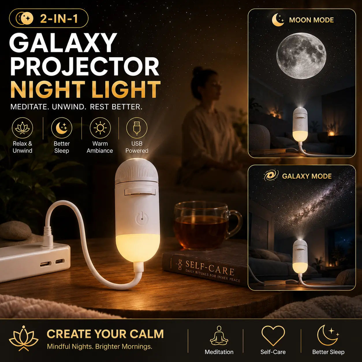 Galaxy Projector Night Light - Creative LED Lighting Party Lights, AC-Powered Dimmable Eye-Caring Bedroom Ceiling Lamp with 2 Projection Films, Adjustable Brightness Home & Festive Decoration