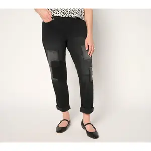LOGO by Lori Goldstein Black Regular Pull-On Ankle Boyfriend Jeans