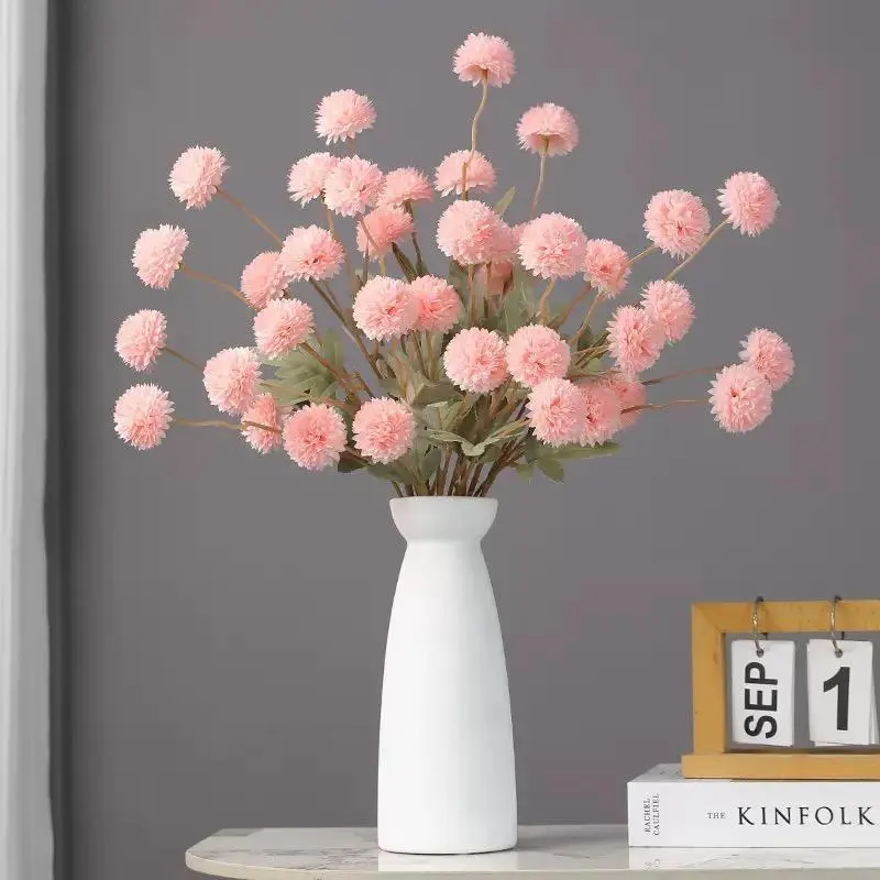 Decorative Silk Mum Bouquet-Shaped Artificial Flowers, 6/12 PCS Mix Color Indoor Faux Ping-Pong Ball Snowball Pom-Pom Bouquets (No Vase) for Home, Wedding Decor, Bathroom kitchen decor