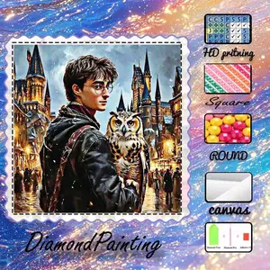 DIY 5D flocked diamond painting kit, AB diamonds, fairy dust diamonds, crystal diamonds, magic castle, owl diamond embroidery, special craft diamond art set, wall decoration, gift for family, loved ones, friends.