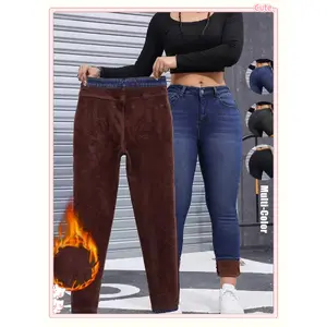 Women's Fleece-Lined Thermal Jeans, Slim Fit Denim for Fall & Winter