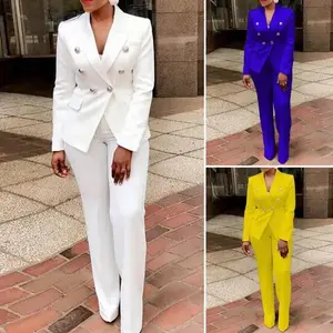 2-Piece Suit Set – Fashionable Warm High-Waisted Blazer and Trousers for Holidays and Office Wear