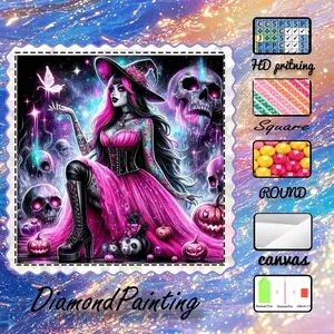 5D-DIY, premium velvet canvas, diamond art, diamond painting kit, magic, skull, pink dress AB diamonds, fairy dust diamonds, crystal diamonds, perfect home decor, handmade diamond art painting kit, special craftsmanship diamond art kit, Diamond Art Tools
