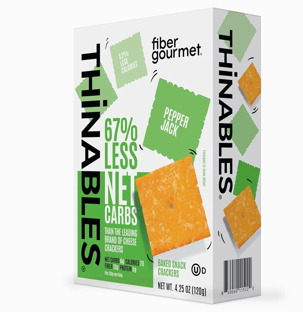 Fiber Gourmet Pepper Jack Thinables Baked Cheese Crackers - Healthy Keto Crackers with 13g Fiber, 5g Protein, 70 Calories, 6g Net Carbs - Kosher Made in USA - 4.25 Ounce (pack of 1)