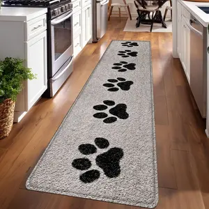 1PC, Black and Gray Paw Print Pattern strip rugs, home décor, bathroom mats, entryway mats, bathroom non-slip mats, indoor entrance rugs, bedroom bedside mats, kitchen mats, hallway rugs, flannel sponge rugs, hallway runner rugs, Machine Washable Rugs