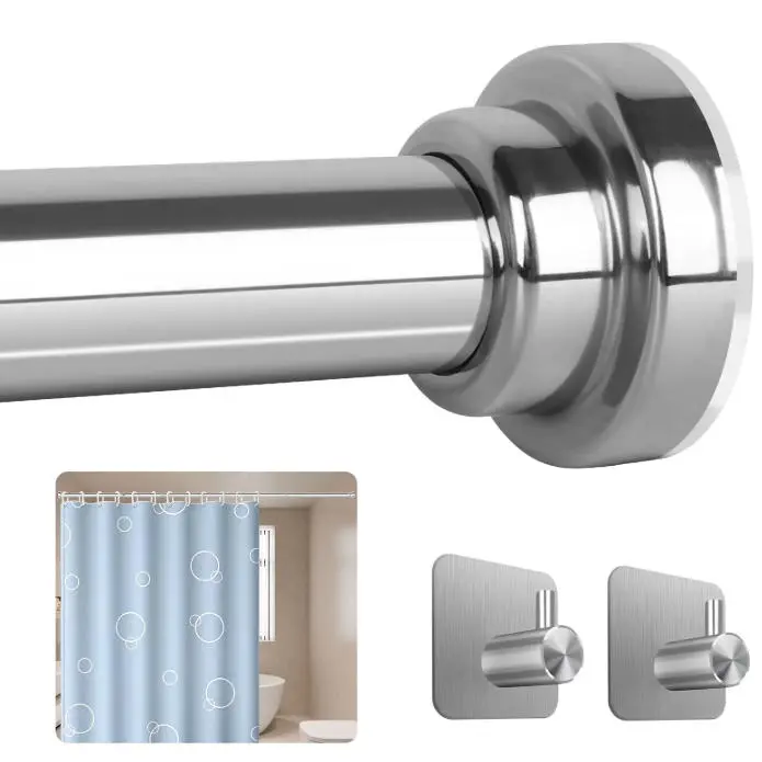 Shower Curtain Rod with 2 Hooks, Adjustable 31-80 inch Spring Tension Stainless Steel Telescoping Rod No Drill for Bathroom
