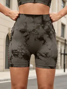 Women's Yoga Shorts with Side Cutout Tie Design, Sporty Biking & Pilates Shorts, Summer Fitness Wear, Plain Pattern, Unlined