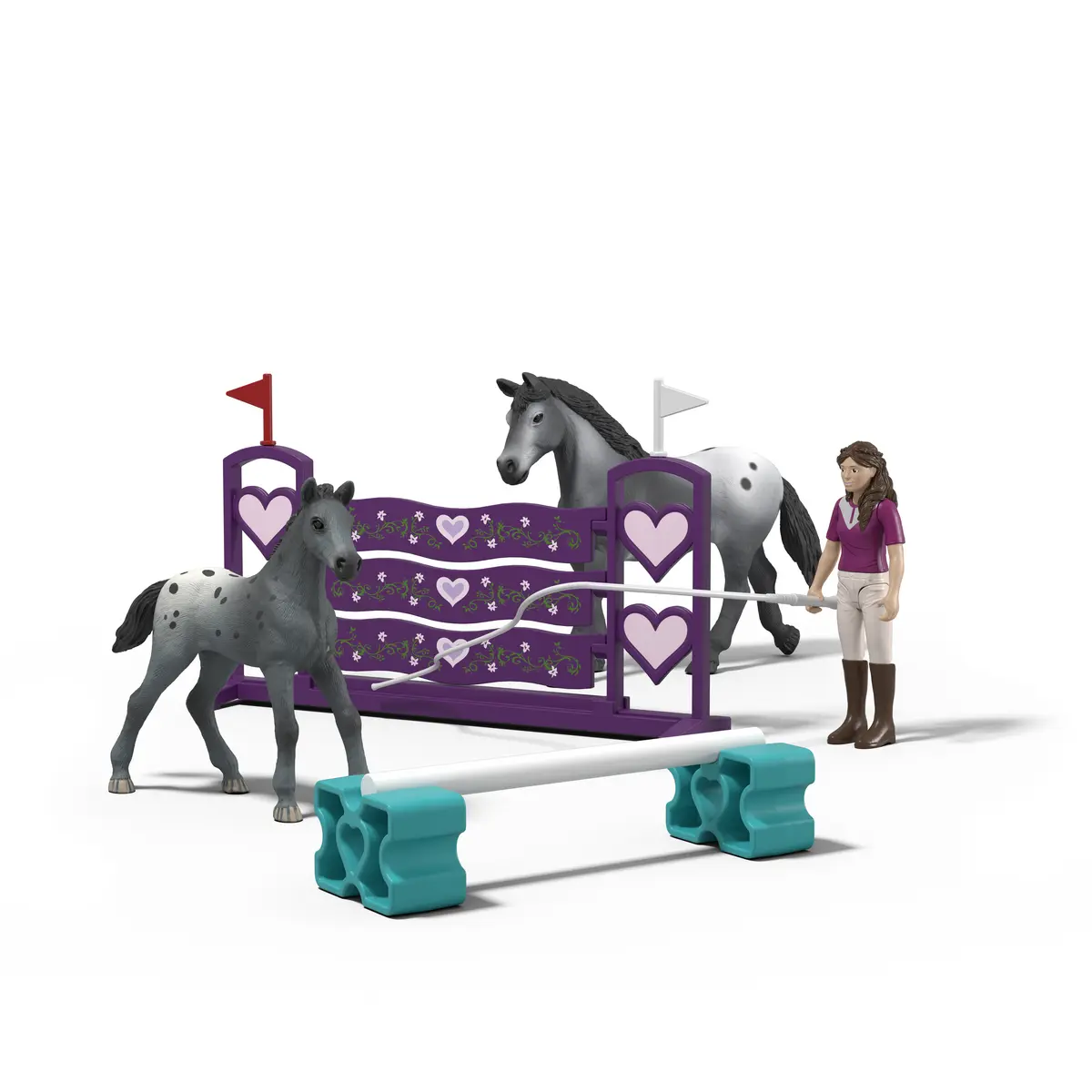 Schleich Horse Club Lisa's Tournament Training Appaloosa Mare & Foal Set with Cavalettis Jump Pole & Lunging Whip for Kids Ages 4+ Sticker Sheet