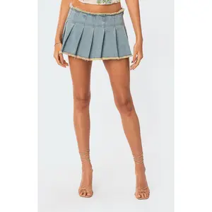 Edikted Women's Nalani Washed Denim Pleated Mini Skort - Multicolor