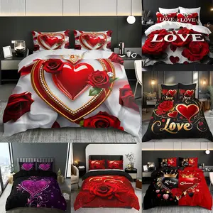 3-piece luxurious heart-shaped rose duvet cover set (1 duvet cover+2 pillowcases, excluding pillow core), suitable for all seasons, high-definition printed bedding for home and dormitory use, romantic Valentine's Day gift, high-end bedroom bedding set