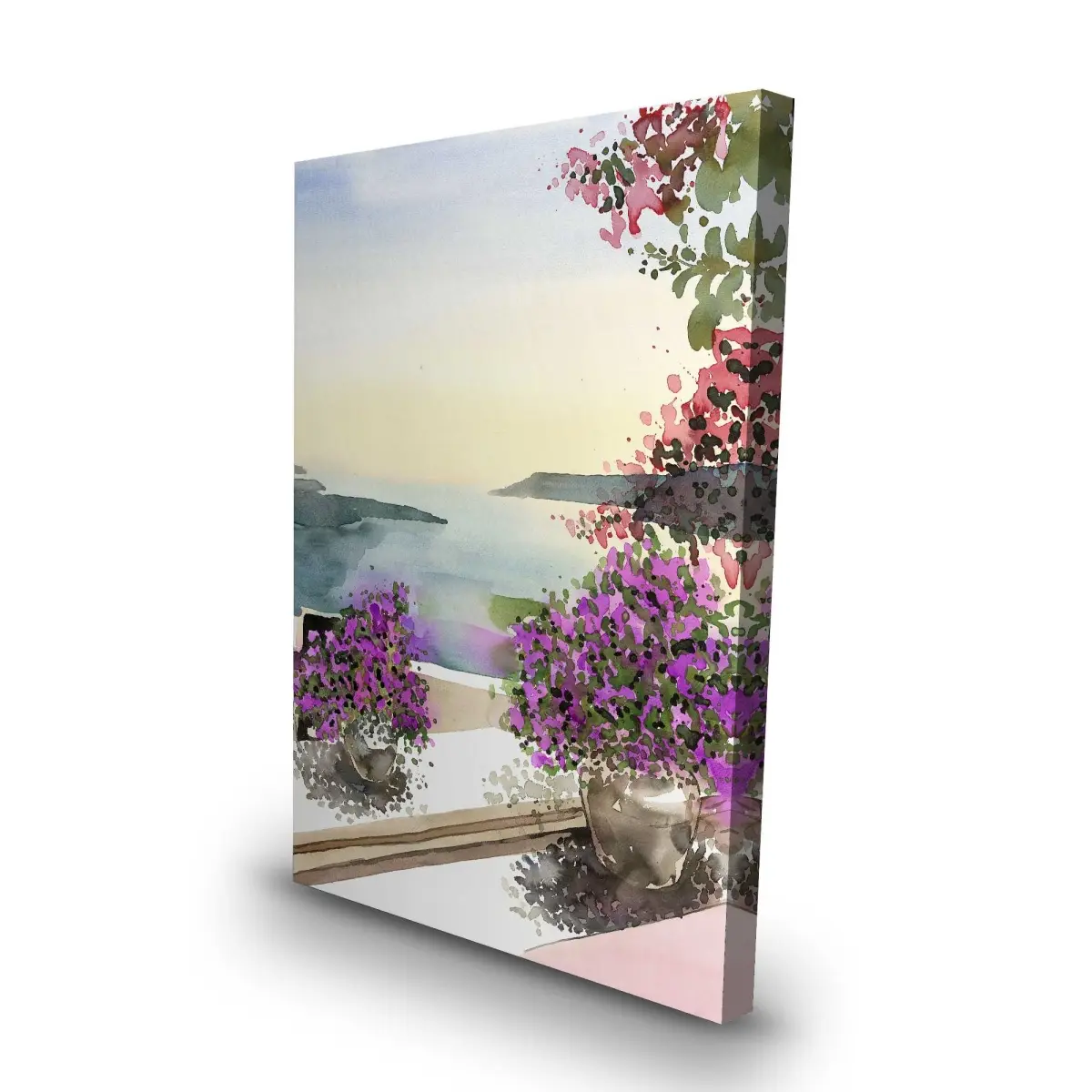 212 MAIN Mediterranean Sea View High Def Scenic Motif Canvas Wall Art Print - 24x36 in., 6.22 lbs., Durable Illustrative Flower Landscape, Contemporary Bedroom Home Decor Hanging Print
