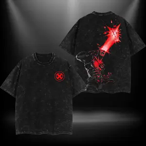 Cyclops MCU X Mutants Double Printed Oversize Lightweight Acid Washed Tee TV Show Graphic Top Cotton Gift T-Shirt For Comic Lover, Gift T-Shirt For Movie Lover
