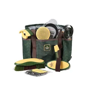 Horse Grooming Kit 9 Piece Grooming Brush Set with Silicone Curry Comb for Bathing & Shedding