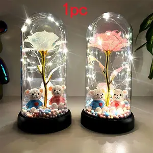 Colorful Light-Up Rose Night Glow Gift with Plastic Cover for Women, Decorative LED Light, Perfect for Valentine's Day, Birthdays and Weddings, Led Home Decor