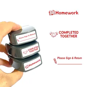 Square Teacher Stamp with Automatic Ink Pad, Reusable Seal for Classroom Office Use, Includes Homework Signature Return Feature, Office Supplies