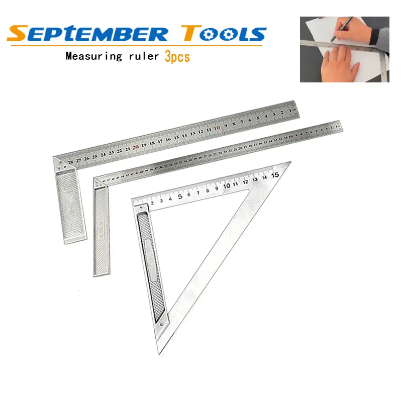 3pcs Stainless Steel Angle Square Set, Universal Precision Hand Measuring Tool, Measuring Instrument for Woodworking Carpenters