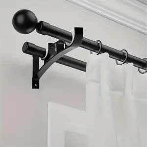 Double Curtain Rod Holder, 2pcs Stainless Steel Curtain Rod Bracket, Durable Curtain Rod Accessories, Curtain Stand, Home Decor Supplies for Living Room Bedroom