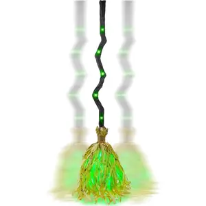 Witches Broom Halloween Decor - 35" Animated Light up Moving Broomstick with Spooky Sounds, Dancing Magic Witch Broom for Indoor & Outdoor Porch Halloween Party Decorations