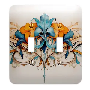 Metal SwitchPlate - Art Deco Floral Design with Blue and Orange Flowers Light Switch Cover, Multiple Sizes - #5300