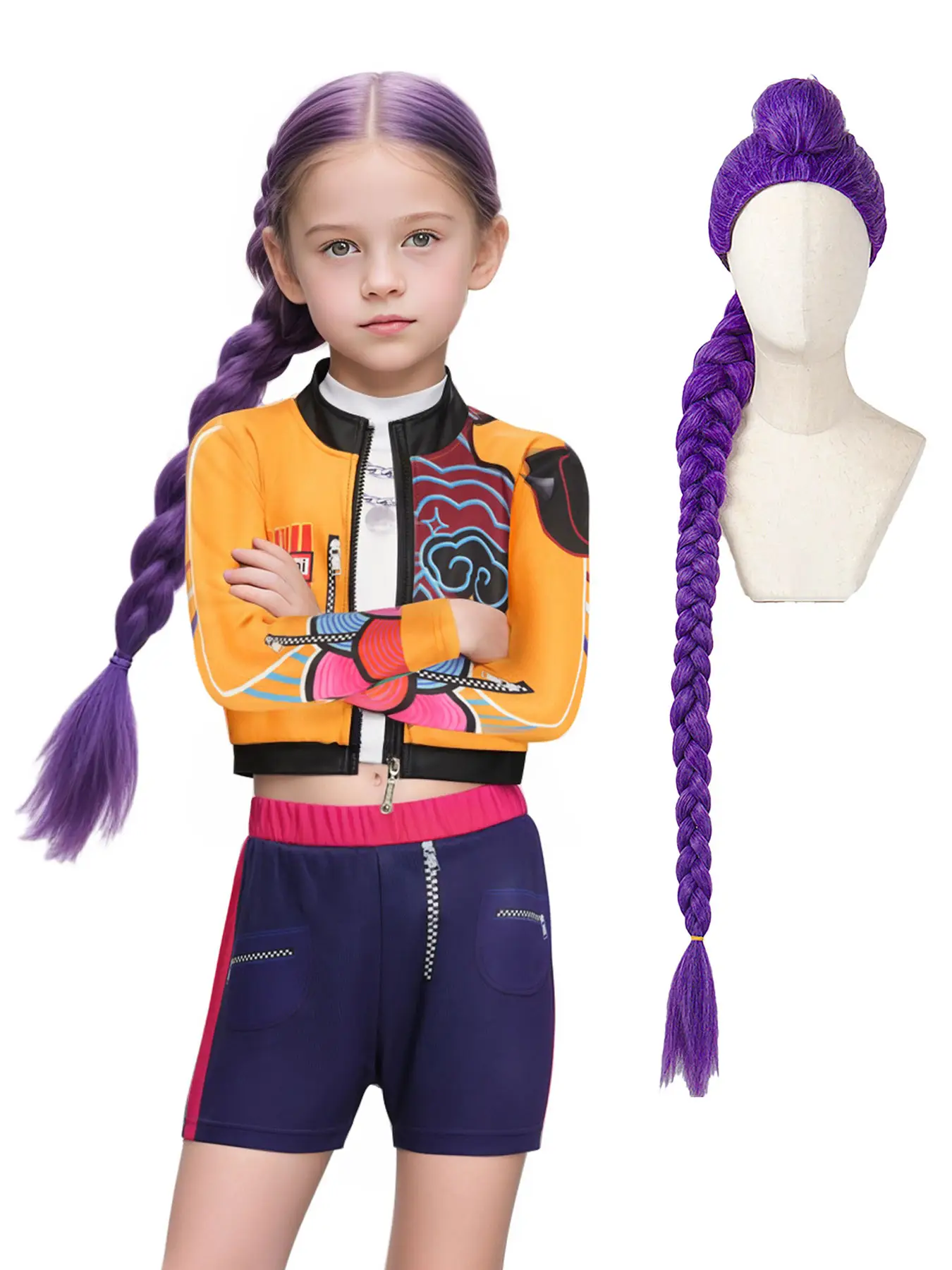 K-Pop Girl Costume Set + Rumi Wig, Halloween Role Play for Girls, Fitted Character-Based Design, All Seasons Wear