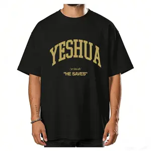 Retro Washed T-Shirt Single-Sided Printed (230 Pure Cotton T-Shirt) 'YESHUA HE SAVES' Letter And Pattern Print, Christian Gift, Mens TShirt, Mens Shirt Casual, Comfortable, Fashionable T-Shirt, Street Style Cotton