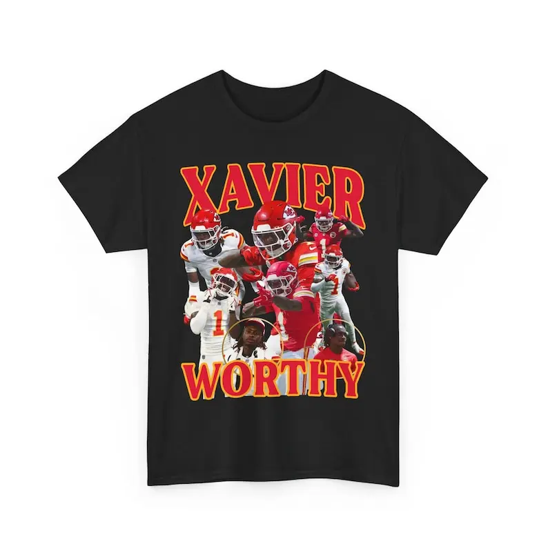 Xavier Worthy Chiefs T-shirt. Available in multiple colors.