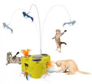 Interactive Cat Toy for Indoor Cats, Enrichment Stimulation Kitten Toys,Flying Bird,6 Holes Mole,Rotating Feather, USB Rechargeable Electronic Interactive Feather Toy for Bored Adult & Kitten Cats