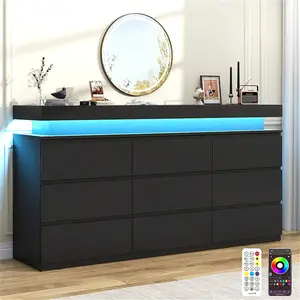 9 Drawer Dresser With USB Powered LED Light, Modern Chest Of Drawers For Closet, 63" Wide Drawer Organizer Cabinet For Bedroom, Living Room, Entryway, Hallway