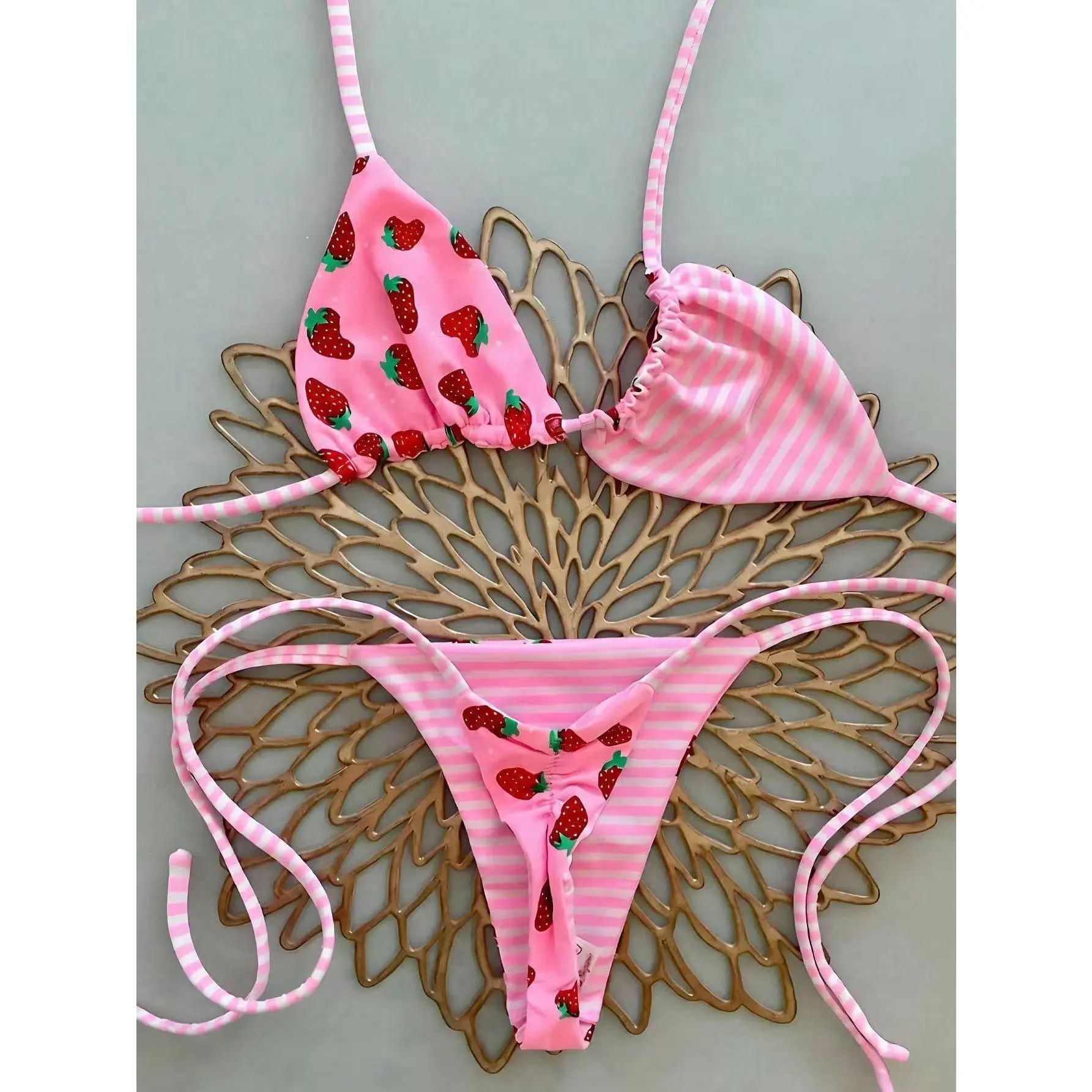Women's 2-Piece Novelty Print Triangle Beach Swimsuit - Anti-Shrink, Sexy Brazil Cut Back, Body Conforming, Quick Drying Elastic Polyester, Backless Set for Swimming, Wading Activities