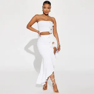 Manchester Strapless Crop and Ruffles Split Midi Maxi Long Two Piece Set
