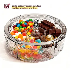 Large capacity multi grid sealed glacier patterned sealed dry fruit tray, living room coffee table, home candy and snack display tray, nut storage box, fruit tray