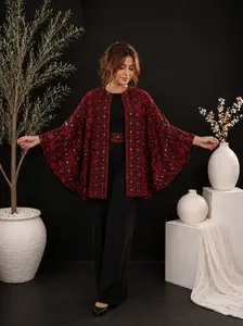 Stunning Red Embroidered Butterfly Sleeve Comfort Suit Blazer for Women Perfect for Official Occasions Womenswear جاكيت بليزر مطرز للمناسبات